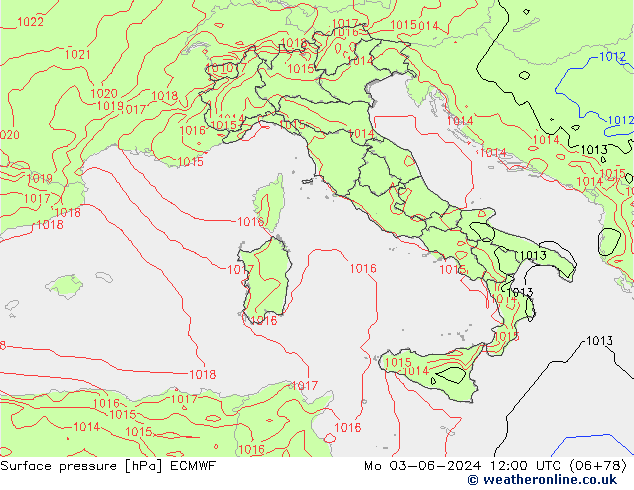 Surface pressure ECMWF Mo 03.06.2024 12 UTC