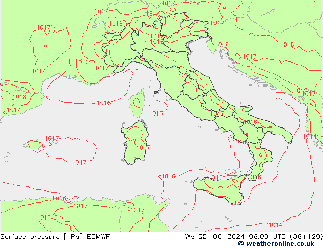 Surface pressure ECMWF We 05.06.2024 06 UTC