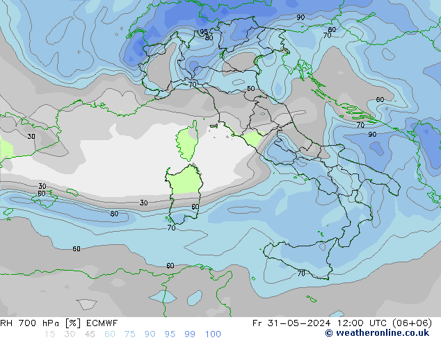 RH 700 hPa ECMWF Sex 31.05.2024 12 UTC