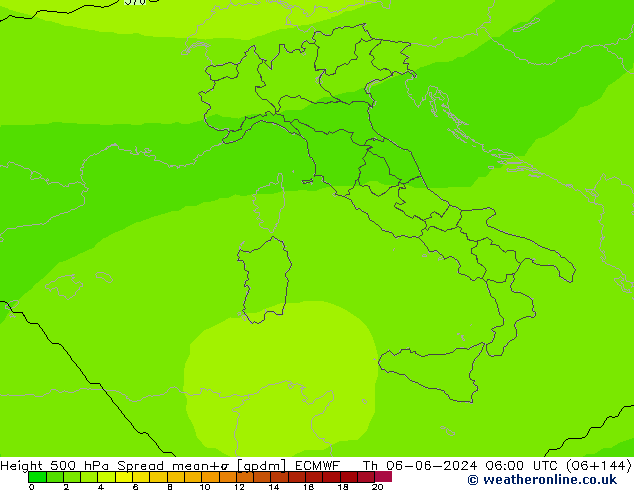 Height 500 hPa Spread ECMWF gio 06.06.2024 06 UTC