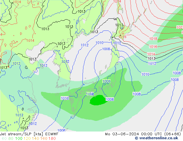 Jet stream/SLP ECMWF Mo 03.06.2024 00 UTC