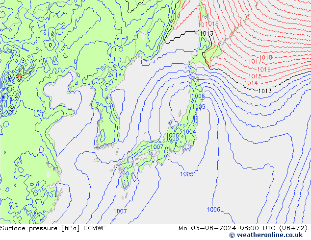 Presión superficial ECMWF lun 03.06.2024 06 UTC