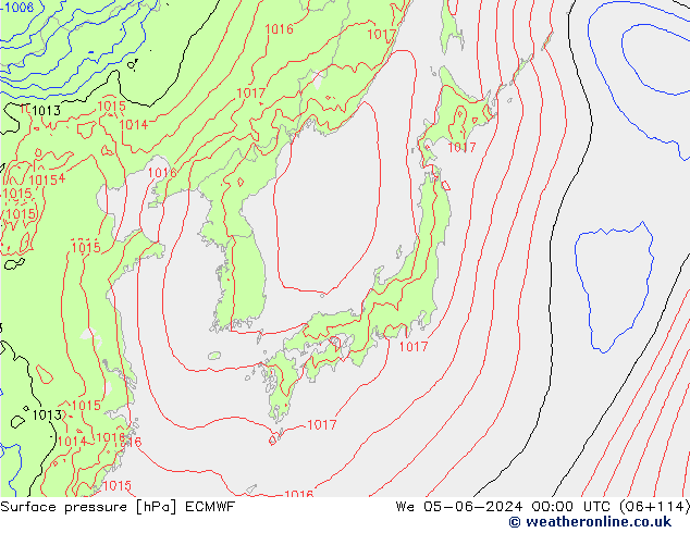 Presión superficial ECMWF mié 05.06.2024 00 UTC