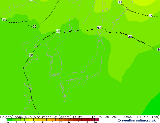 Géop./Temp. 925 hPa ECMWF jeu 06.06.2024 00 UTC