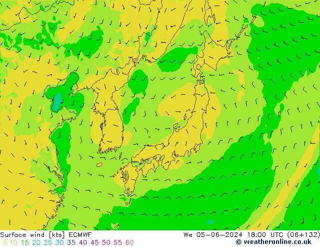 Vento 10 m ECMWF mer 05.06.2024 18 UTC