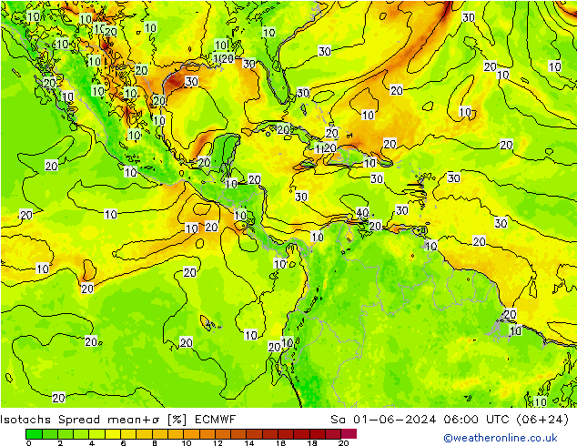 Isotachs Spread ECMWF Sa 01.06.2024 06 UTC