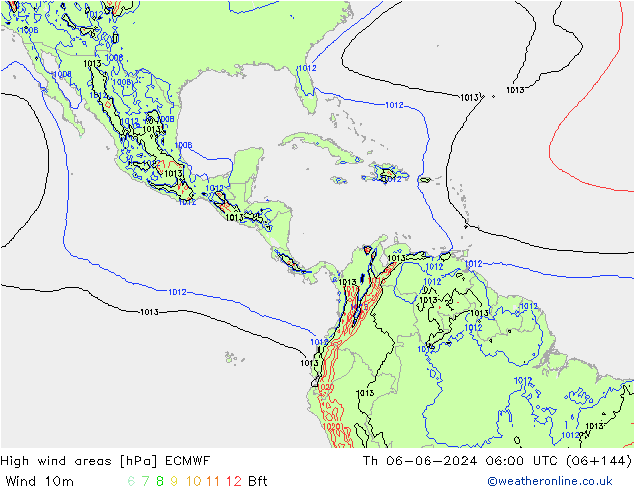 High wind areas ECMWF Th 06.06.2024 06 UTC