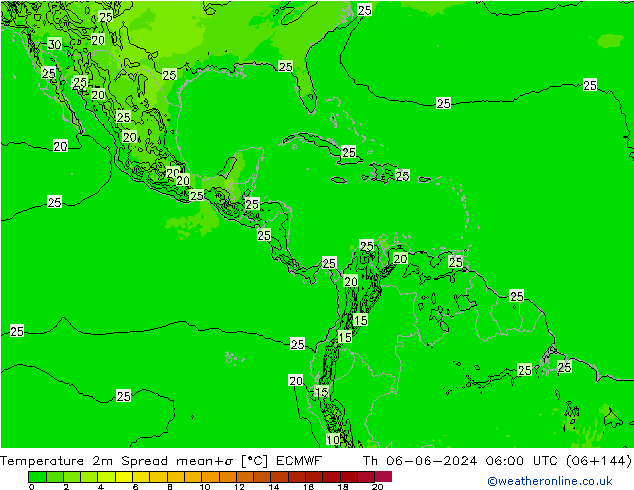 Sıcaklık Haritası 2m Spread ECMWF Per 06.06.2024 06 UTC