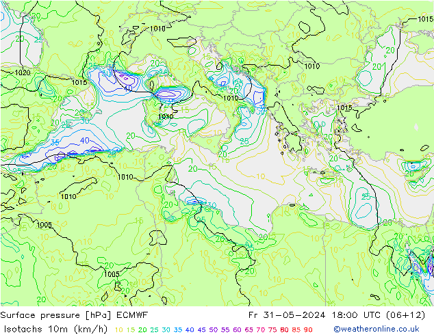 Eşrüzgar Hızları (km/sa) ECMWF Cu 31.05.2024 18 UTC