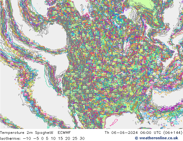 Temperature 2m Spaghetti ECMWF Th 06.06.2024 06 UTC