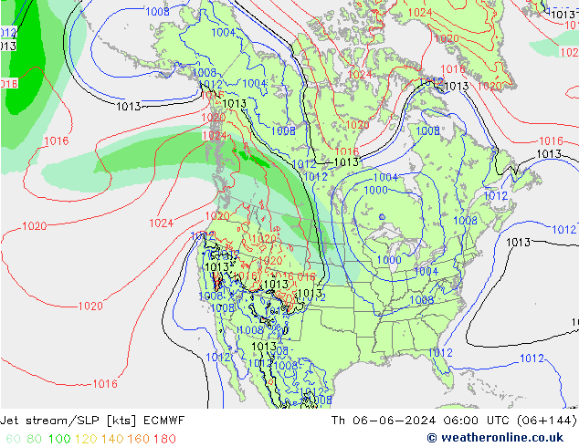 Jet stream/SLP ECMWF Čt 06.06.2024 06 UTC