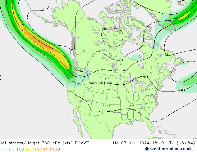 Corriente en chorro ECMWF lun 03.06.2024 18 UTC