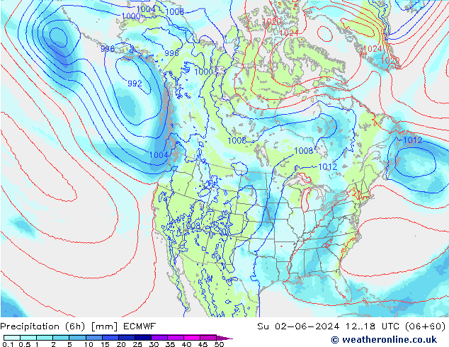 Nied. akkumuliert (6Std) ECMWF So 02.06.2024 18 UTC