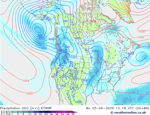 Precipitación (6h) ECMWF lun 03.06.2024 18 UTC