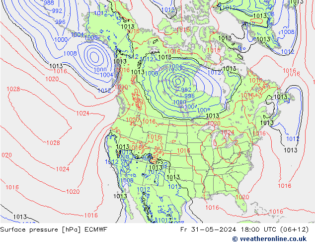 Luchtdruk (Grond) ECMWF vr 31.05.2024 18 UTC