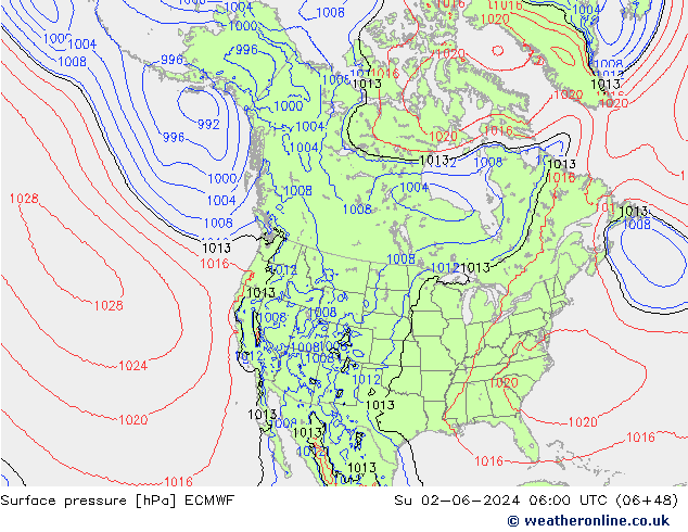 Pressione al suolo ECMWF dom 02.06.2024 06 UTC