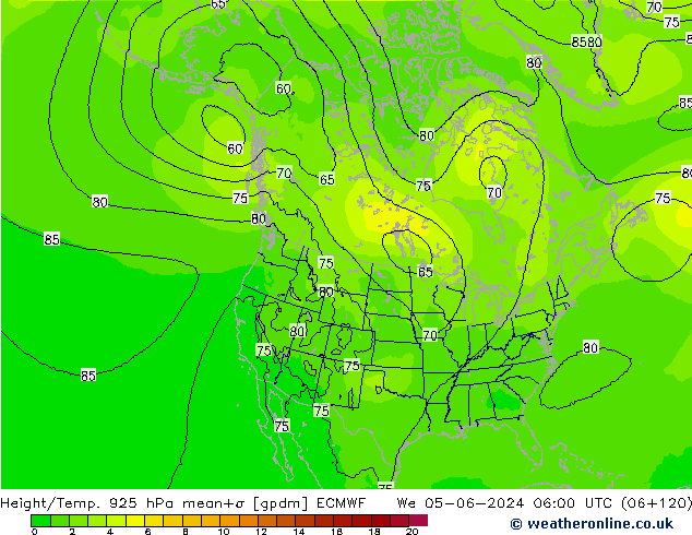 Height/Temp. 925 hPa ECMWF Mi 05.06.2024 06 UTC