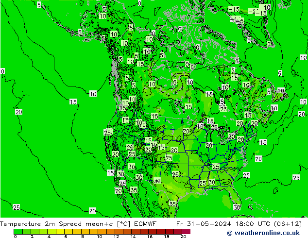 Temperature 2m Spread ECMWF Fr 31.05.2024 18 UTC