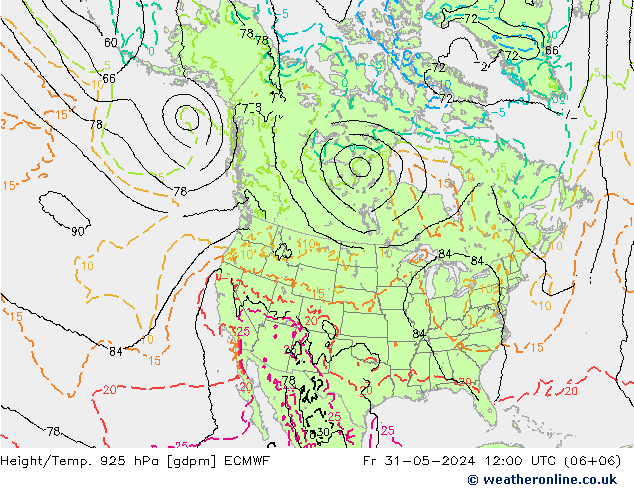 Yükseklik/Sıc. 925 hPa ECMWF Cu 31.05.2024 12 UTC