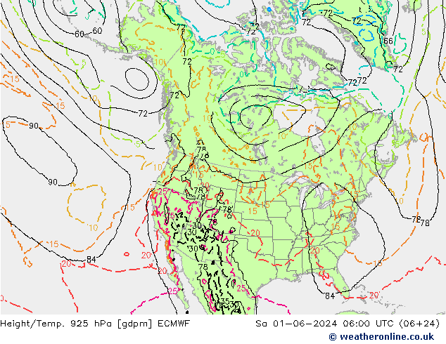 Yükseklik/Sıc. 925 hPa ECMWF Cts 01.06.2024 06 UTC