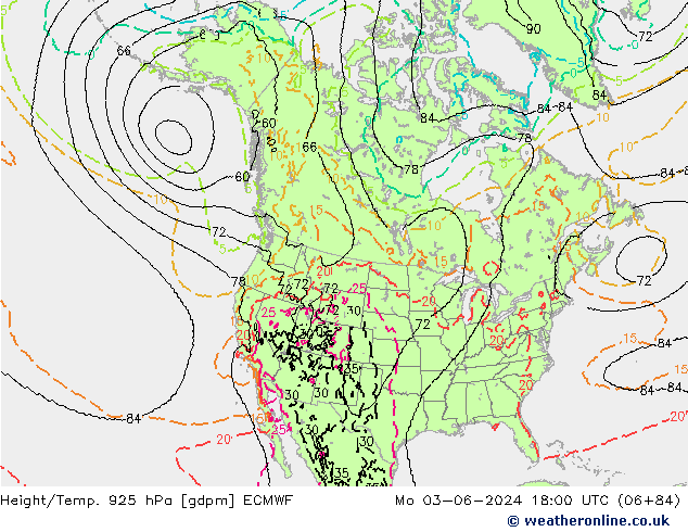 Height/Temp. 925 hPa ECMWF Mo 03.06.2024 18 UTC