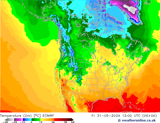 Temperature (2m) ECMWF Fr 31.05.2024 12 UTC