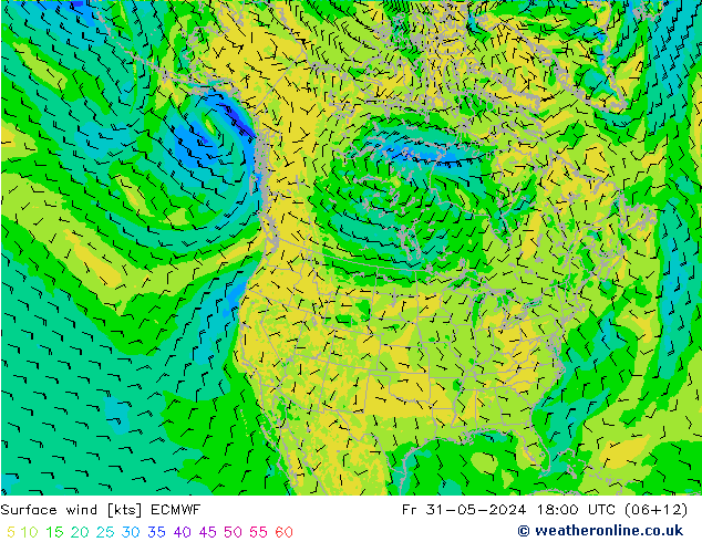 wiatr 10 m ECMWF pt. 31.05.2024 18 UTC