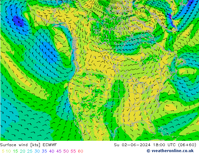 Wind 10 m ECMWF zo 02.06.2024 18 UTC