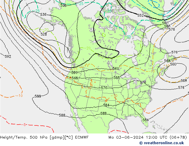 Height/Temp. 500 hPa ECMWF Po 03.06.2024 12 UTC