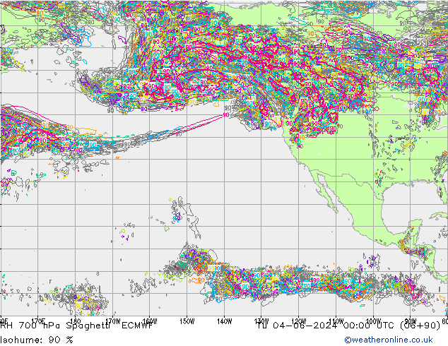 RH 700 hPa Spaghetti ECMWF Út 04.06.2024 00 UTC