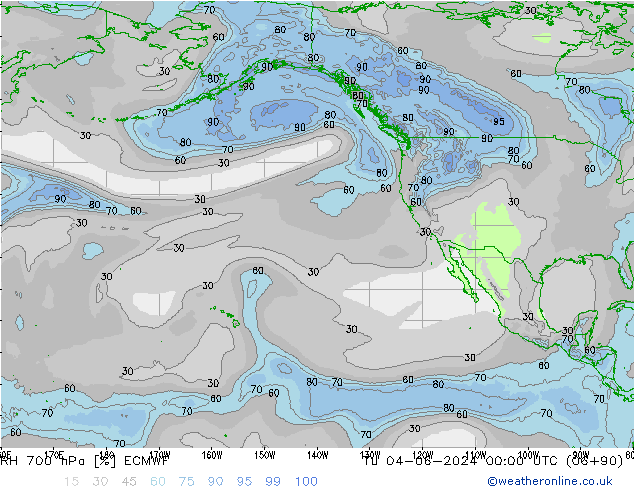 RH 700 гПа ECMWF вт 04.06.2024 00 UTC