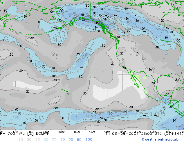 RH 700 hPa ECMWF Th 06.06.2024 06 UTC