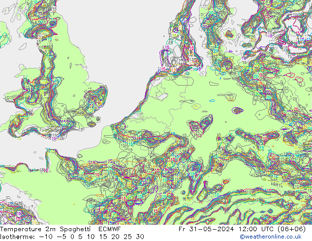 温度图 Spaghetti ECMWF 星期五 31.05.2024 12 UTC