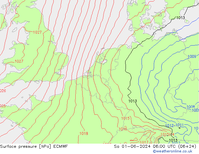 Surface pressure ECMWF Sa 01.06.2024 06 UTC