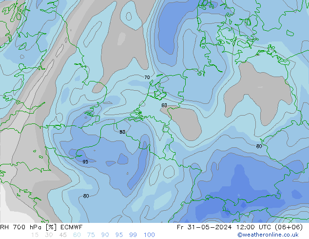 RH 700 hPa ECMWF Fr 31.05.2024 12 UTC