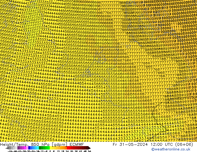 Geop./Temp. 850 hPa ECMWF vie 31.05.2024 12 UTC