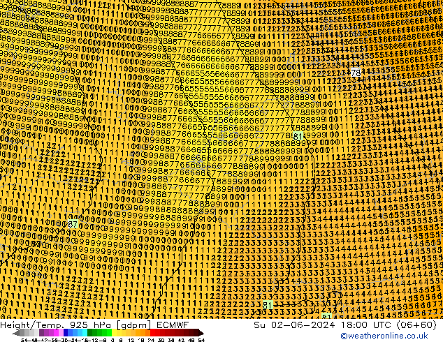 Height/Temp. 925 hPa ECMWF Su 02.06.2024 18 UTC