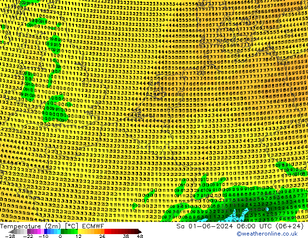 Temperature (2m) ECMWF Sa 01.06.2024 06 UTC