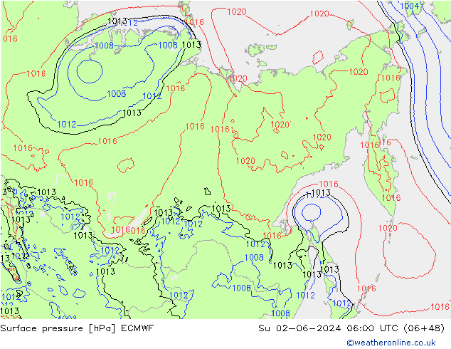 pressão do solo ECMWF Dom 02.06.2024 06 UTC