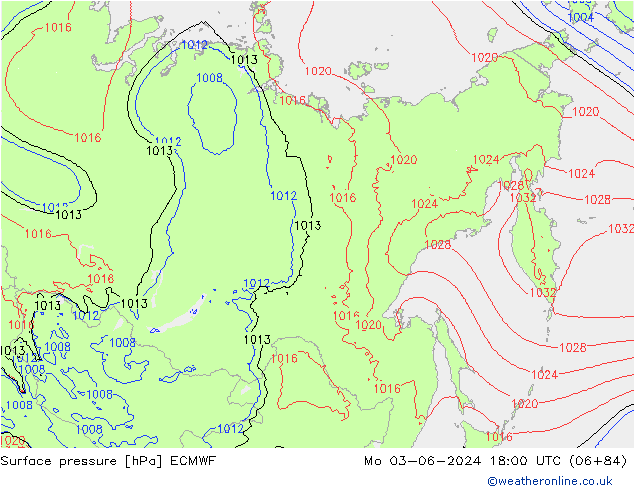 pressão do solo ECMWF Seg 03.06.2024 18 UTC