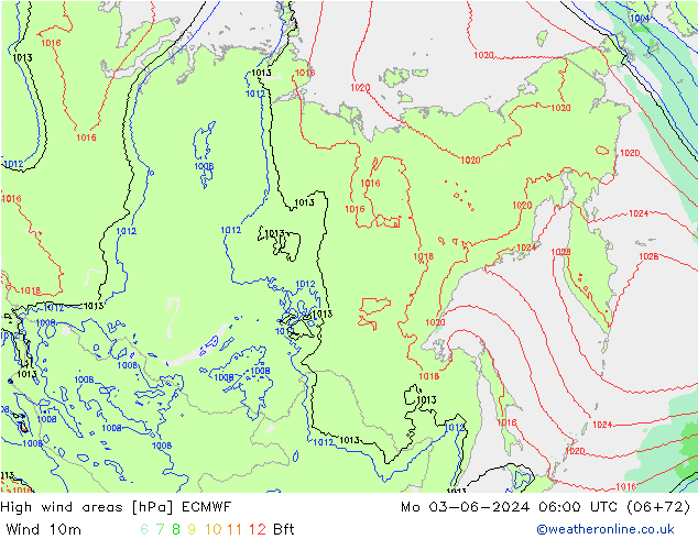 High wind areas ECMWF Po 03.06.2024 06 UTC