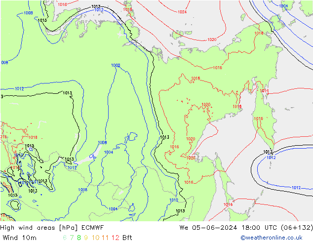 High wind areas ECMWF Qua 05.06.2024 18 UTC