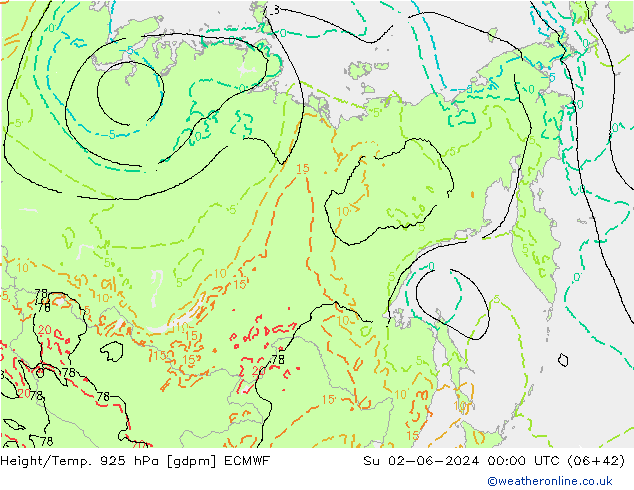 Height/Temp. 925 hPa ECMWF Su 02.06.2024 00 UTC