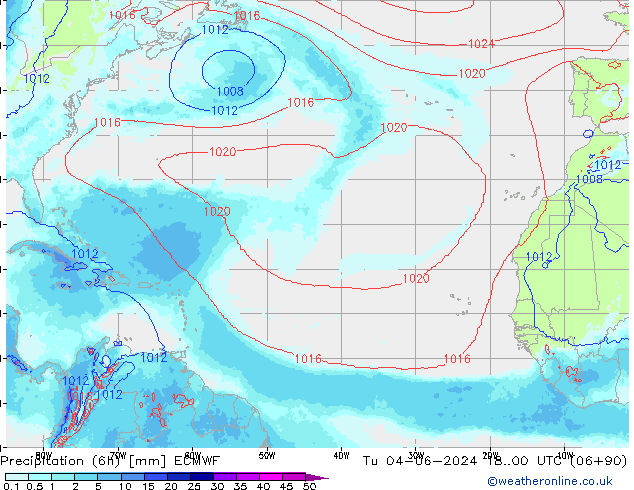 Precipitation (6h) ECMWF Tu 04.06.2024 00 UTC