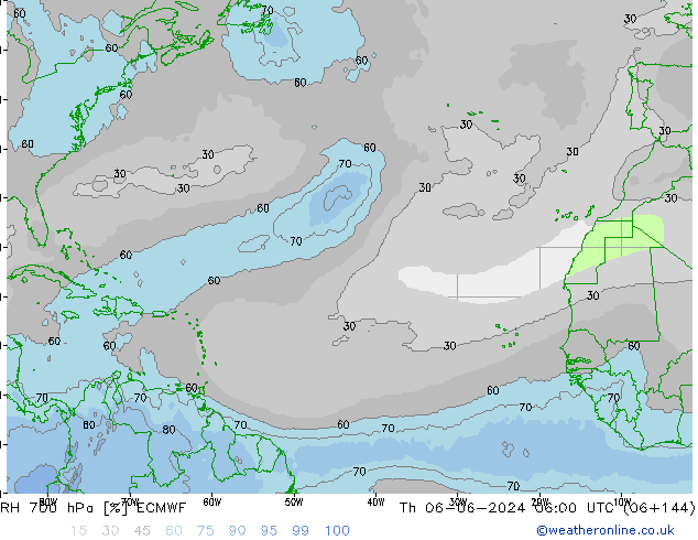 RH 700 hPa ECMWF Th 06.06.2024 06 UTC