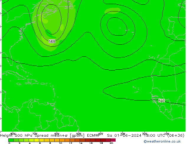 500 hPa Yüksekliği Spread ECMWF Cts 01.06.2024 18 UTC