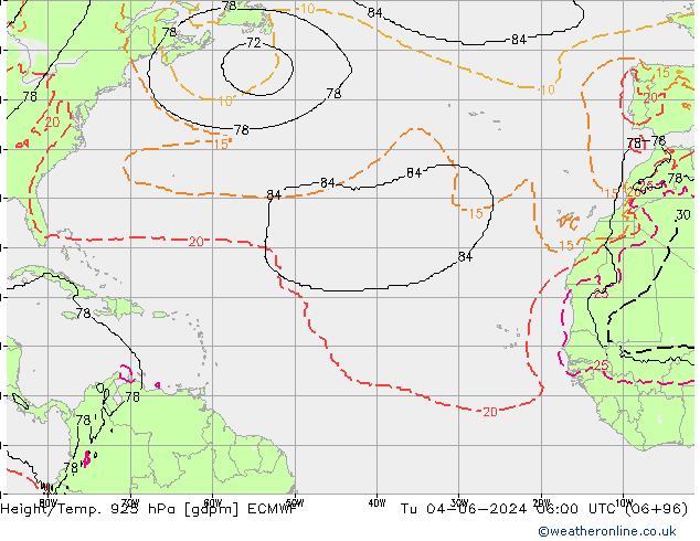 Height/Temp. 925 hPa ECMWF Út 04.06.2024 06 UTC