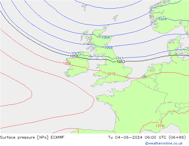 Atmosférický tlak ECMWF Út 04.06.2024 06 UTC