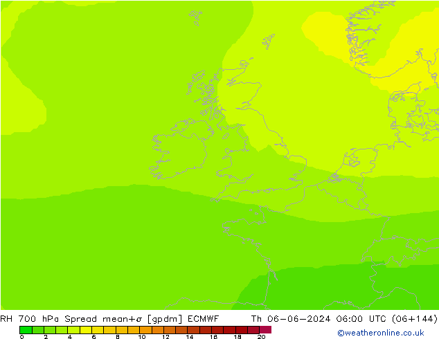 RH 700 hPa Spread ECMWF Do 06.06.2024 06 UTC