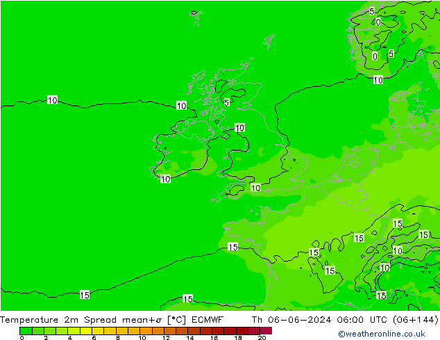 Sıcaklık Haritası 2m Spread ECMWF Per 06.06.2024 06 UTC